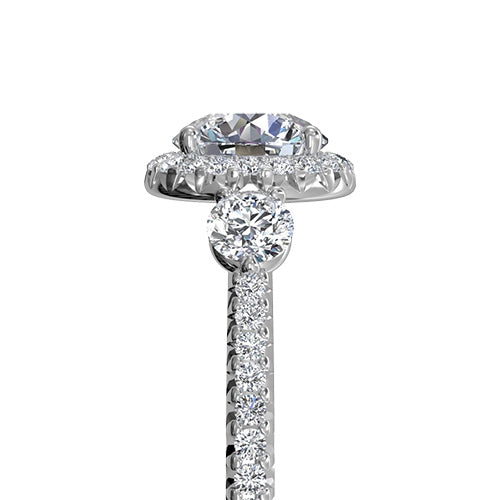 Ritani Three-Stone Halo Diamond Band Engagement Ring
