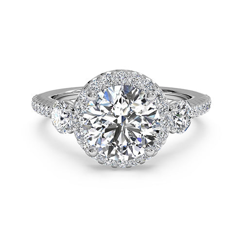 Ritani Three-Stone Halo Diamond Band Engagement Ring