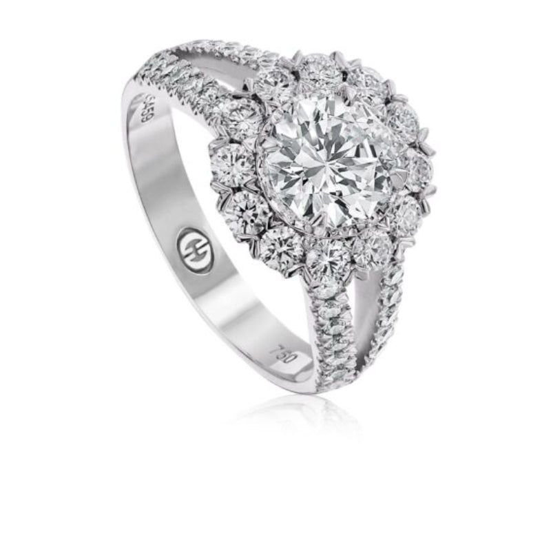 Christopher Designs Halo Engagement Ring Setting with Pave Set Round Diamond Split Shank