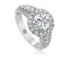 Christopher Designs White Gold Round Diamond Engagement Ring Setting with Halo and 3 Row Diamond Band