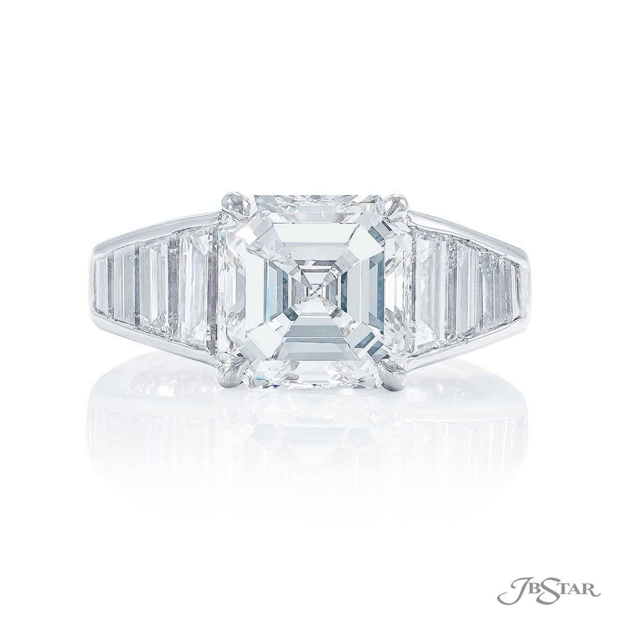 JB Star Diamond Engagement Rings Platinum IF G Diamond Emerald Trapezoid Cut 3.69 ct.