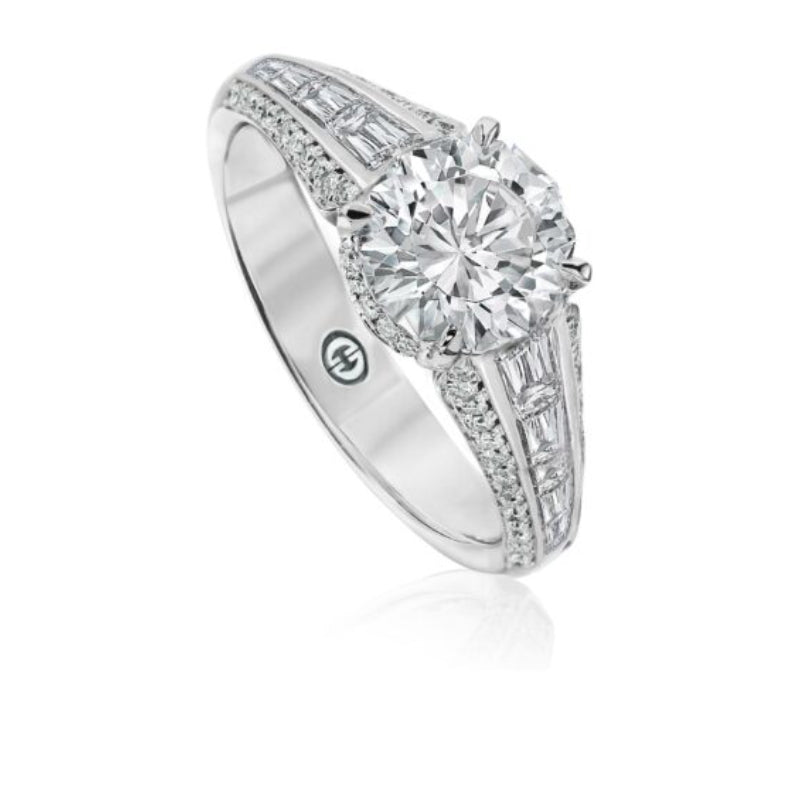 Christopher Designs Unique Solitaire Engagement Ring with Baguette and Round Diamond Setting