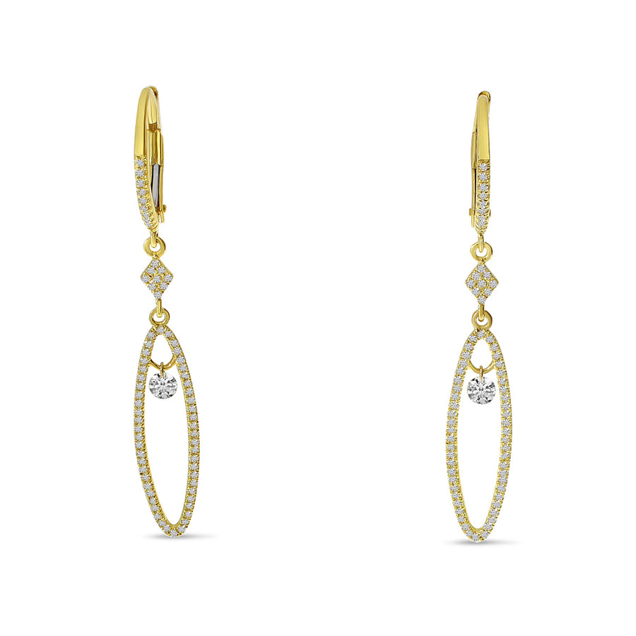 Brevani 14K Yellow Gold Dashing Diamond Long Oval Dangle Earrings