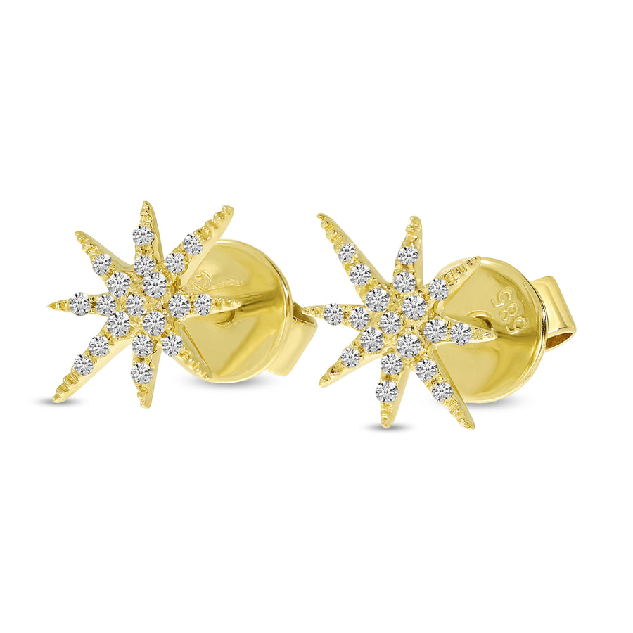 Brevani 14K Yellow Gold Diamond Starburst Earrings