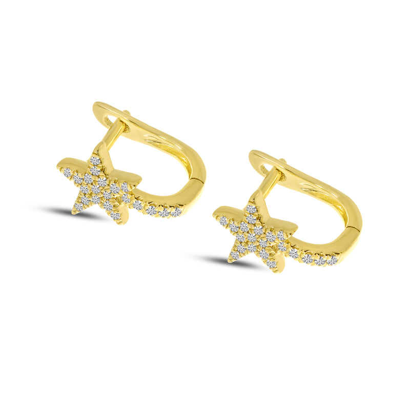 Brevani 14K Yellow Gold Diamond Shooting Star Huggie Earrings