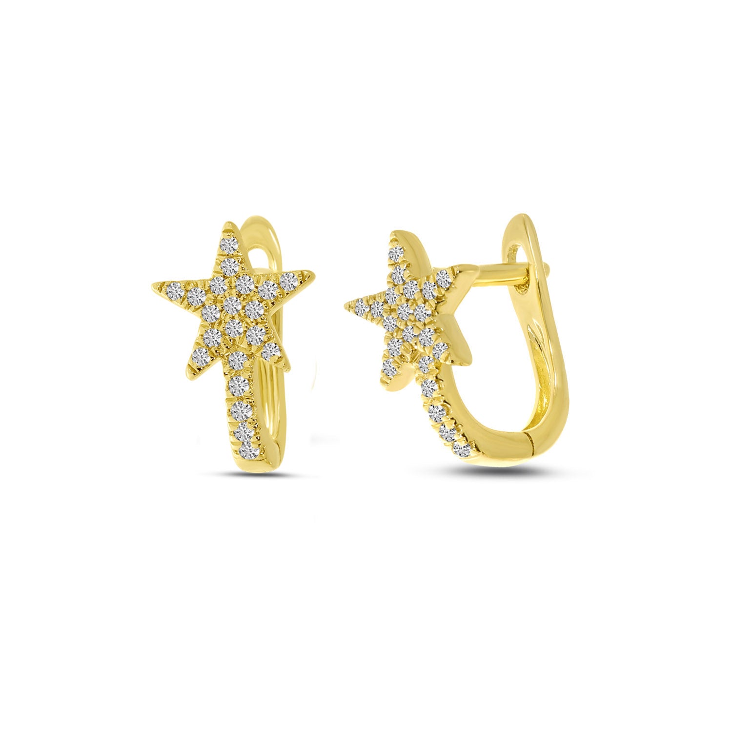Brevani 14K Yellow Gold Diamond Shooting Star Huggie Earrings