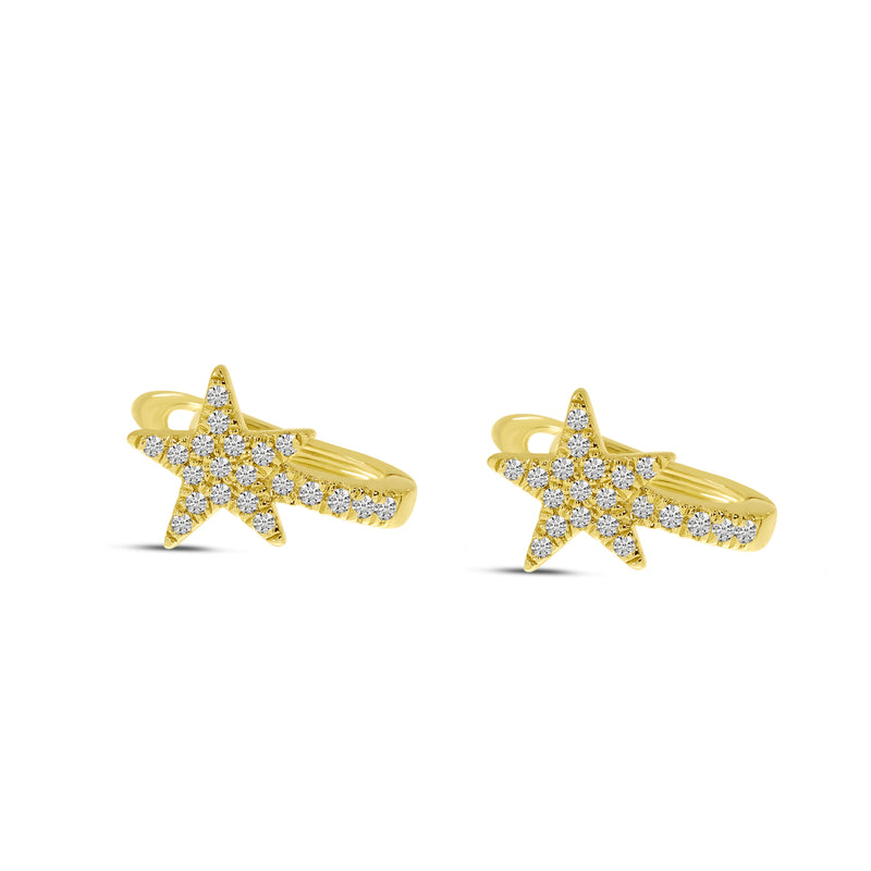 Brevani 14K Yellow Gold Diamond Shooting Star Huggie Earrings
