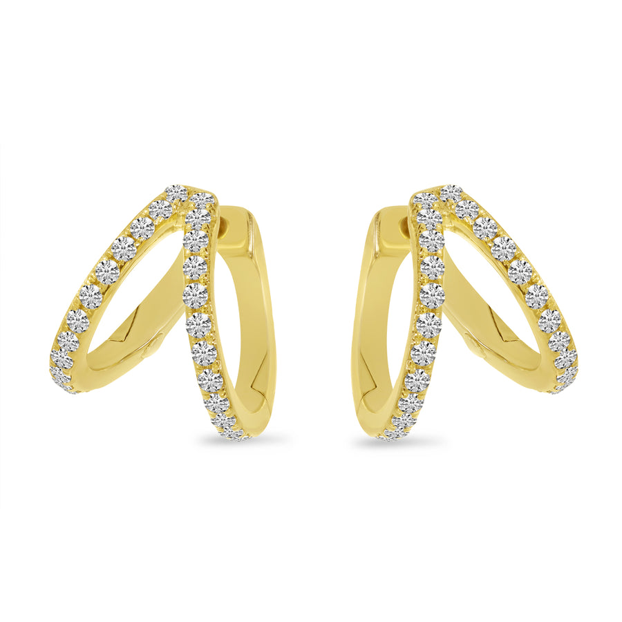 Brevani 14K Yellow Gold Double Row Diamond Huggie Earrings