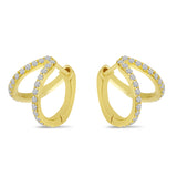 Brevani 14K Yellow Gold Double Row Diamond Huggie Earrings