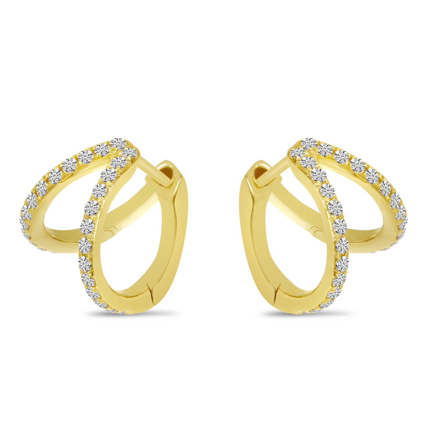 Brevani 14K Yellow Gold Double Row Diamond Huggie Earrings