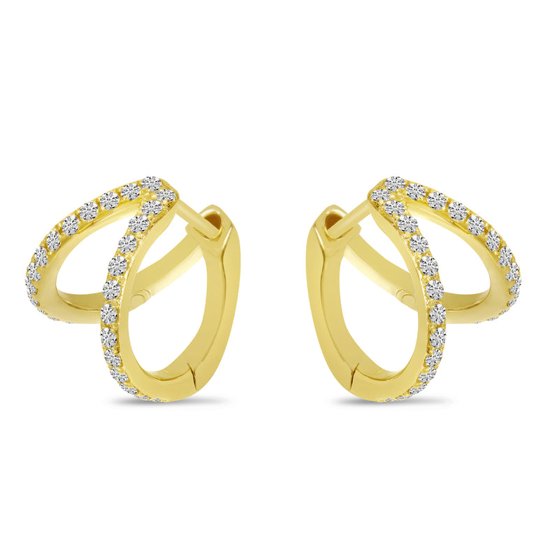 Brevani 14K Yellow Gold Double Row Diamond Huggie Earrings