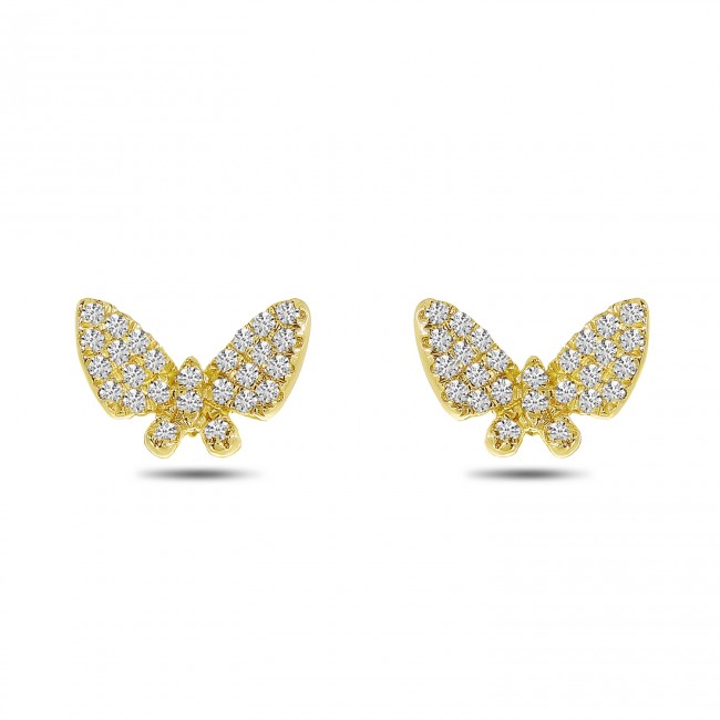 Brevani 14K Yellow Gold Diamond Butterfly Post Earrings