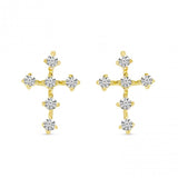 Brevani 14K Yellow Gold Diamond Mini Cross Stud Earrings