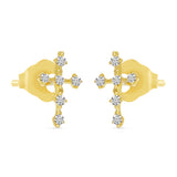 Brevani 14K Yellow Gold Diamond Mini Cross Stud Earrings