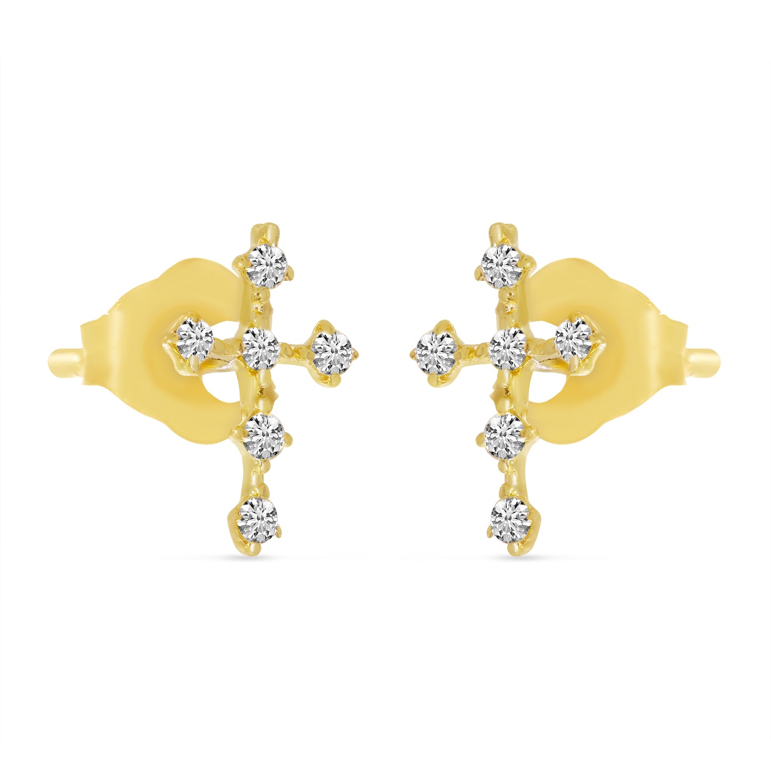 Brevani 14K Yellow Gold Diamond Mini Cross Stud Earrings