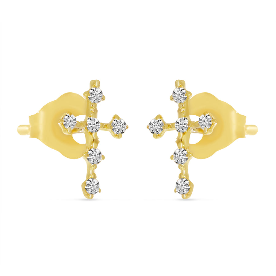 Brevani 14K Yellow Gold Diamond Mini Cross Stud Earrings