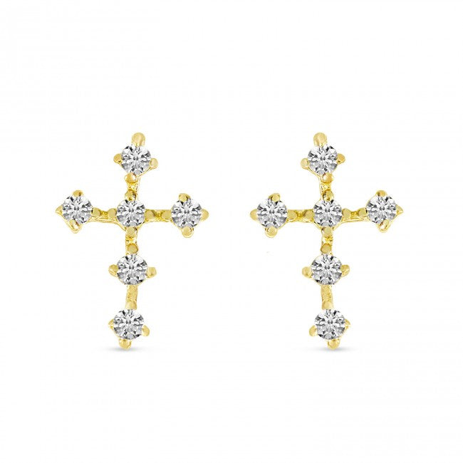 Brevani 14K Yellow Gold Diamond Mini Cross Stud Earrings