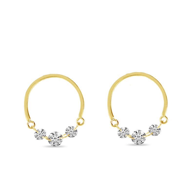 Brevani 14K Yellow Gold Dashing Diamond Half Circle Front Hoop Earrings