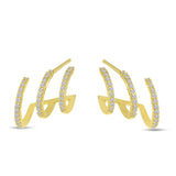 Brevani 14K Yellow Gold Triple Row Diamond Huggies