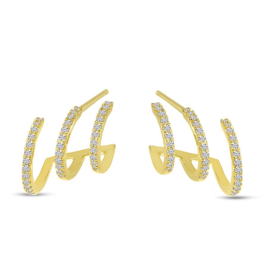 Brevani 14K Yellow Gold Triple Row Diamond Huggies