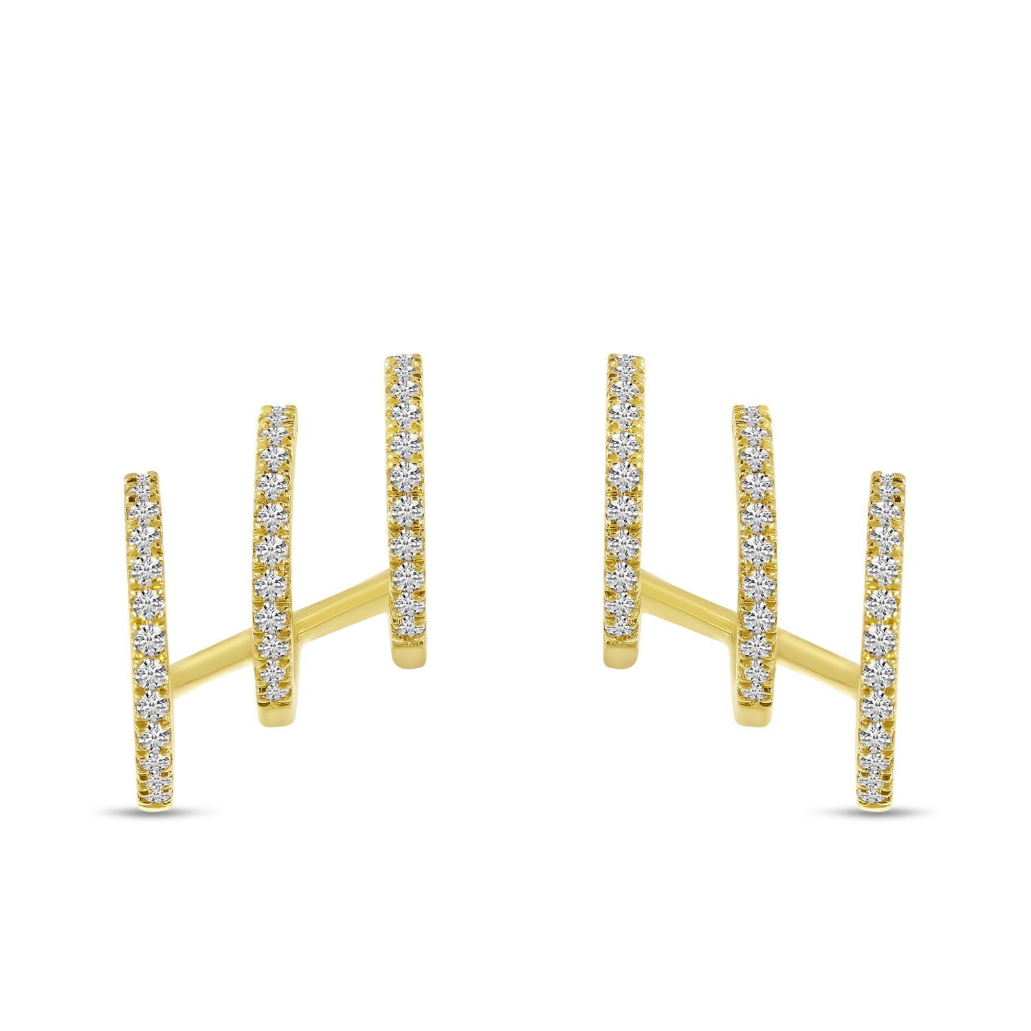 Brevani 14K Yellow Gold Triple Row Diamond Huggies