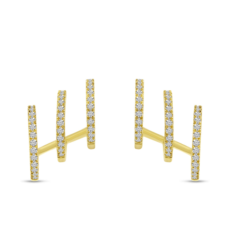 Brevani 14K Yellow Gold Triple Row Diamond Huggies
