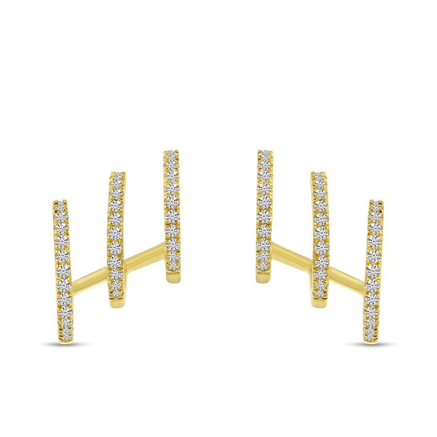 Brevani 14K Yellow Gold Triple Row Diamond Huggies