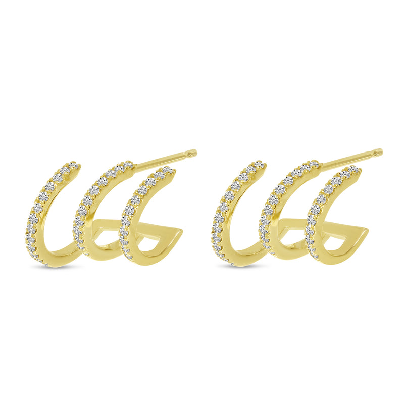 Brevani 14K Yellow Gold Triple Row Diamond Huggies