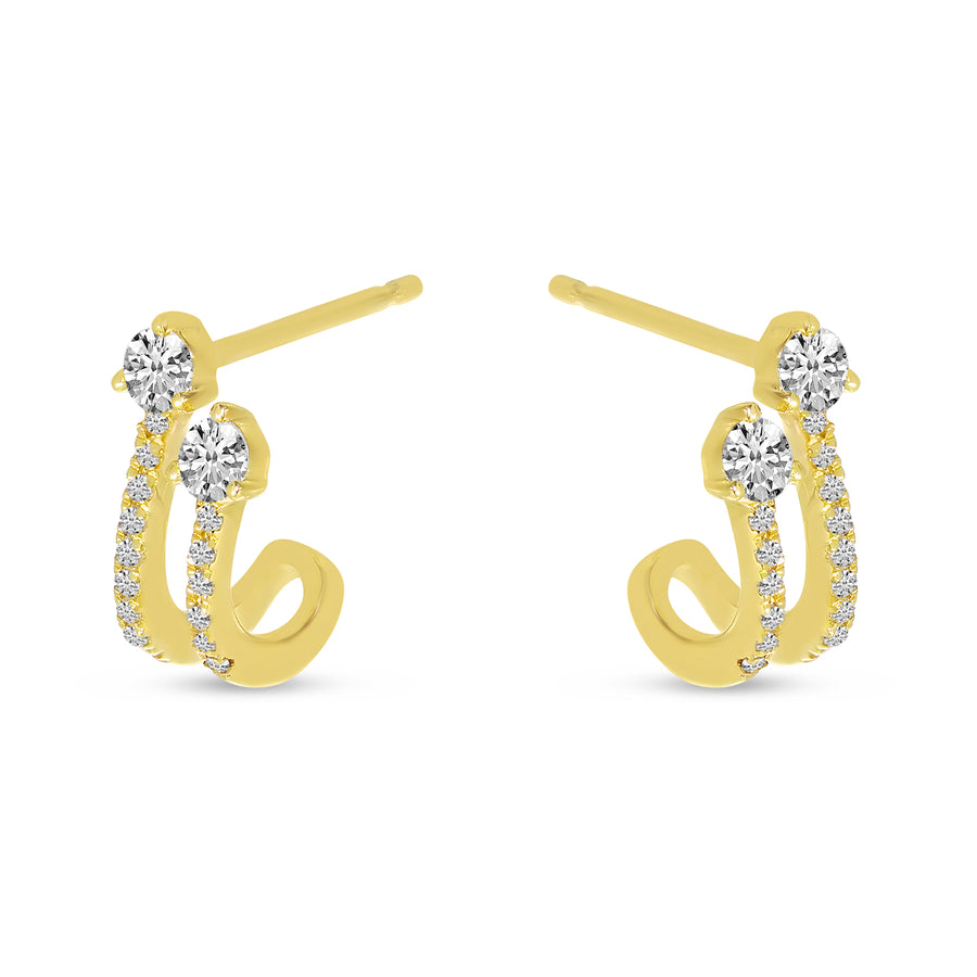 Brevani 14K Yellow Gold Double Diamond Huggie Earrings