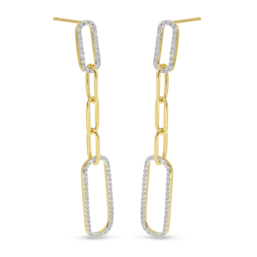 Brevani 14K Yellow Gold Diamond Paperclip Link Long Earrings