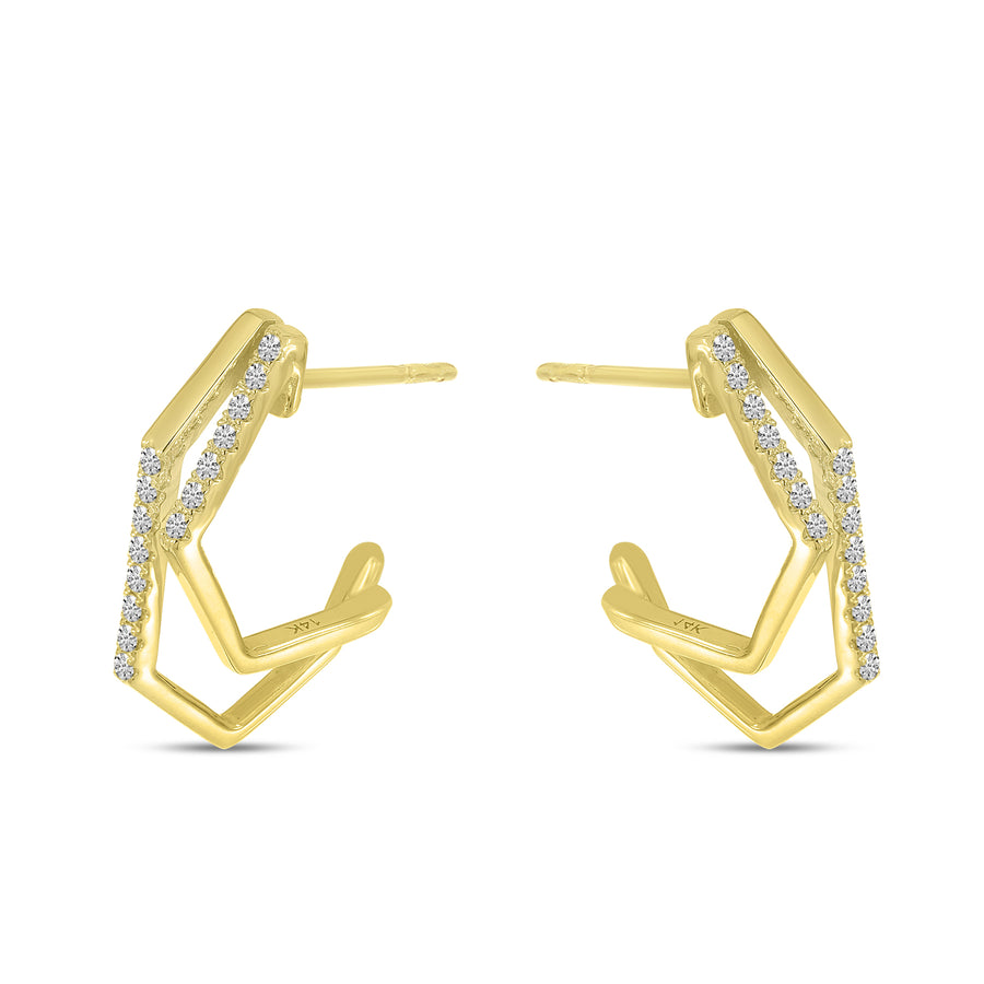 Brevani 14K Yellow Gold Diamond Geometric Double Hoop Earrings