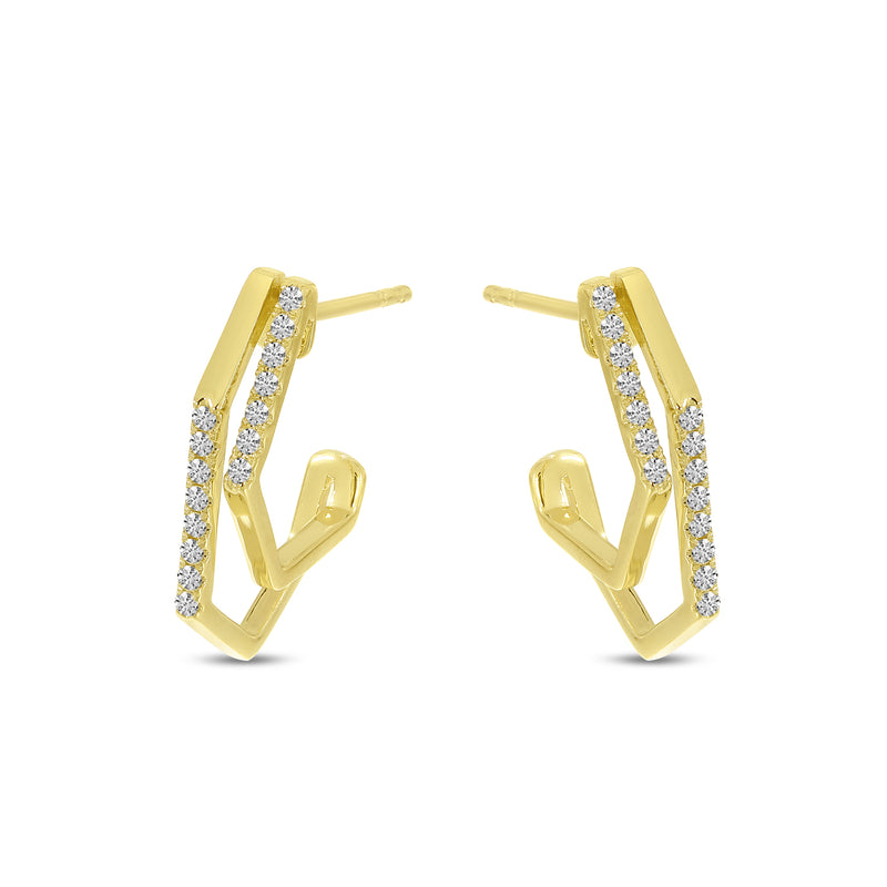 Brevani 14K Yellow Gold Diamond Geometric Double Hoop Earrings