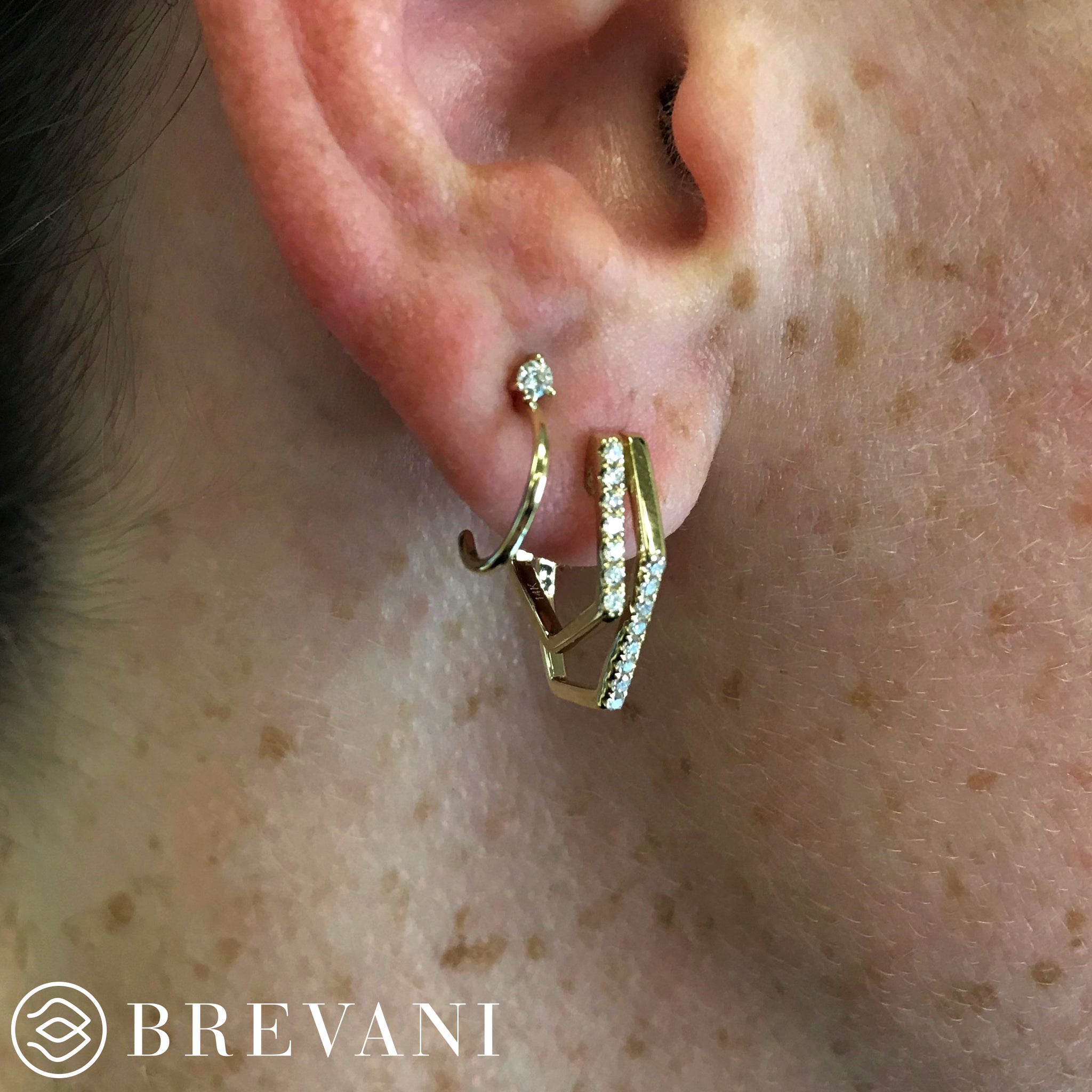 Brevani 14K Yellow Gold Single Diamond Post Huggie Earrings
