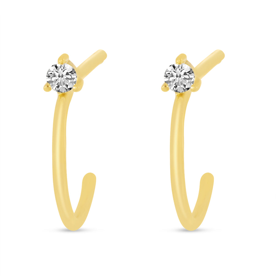 Brevani 14K Yellow Gold Single Diamond Post Huggie Earrings