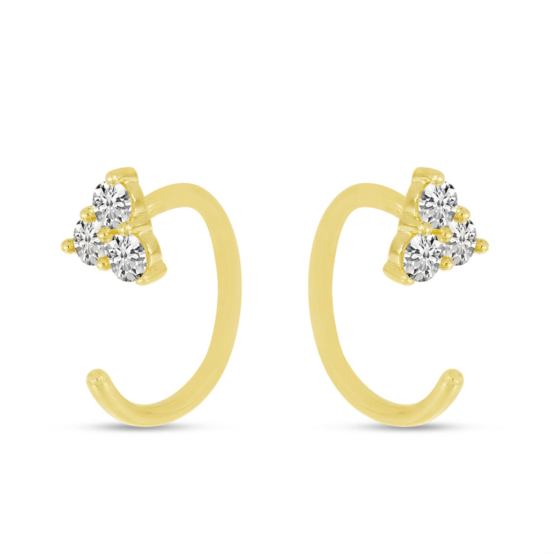 Brevani 14K Yellow Gold Triple Diamond Backwards Huggie Earrings