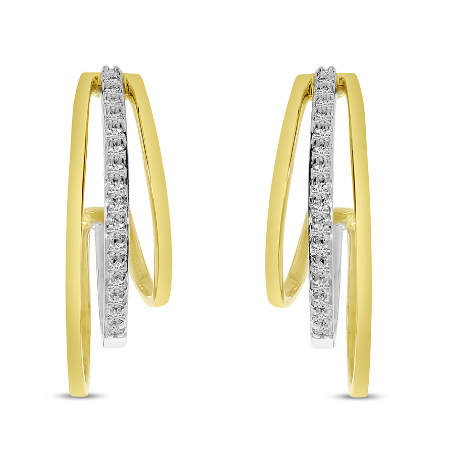 Brevani 14K Yellow Gold Two-Tone Diamond Triple Huggie Earrings