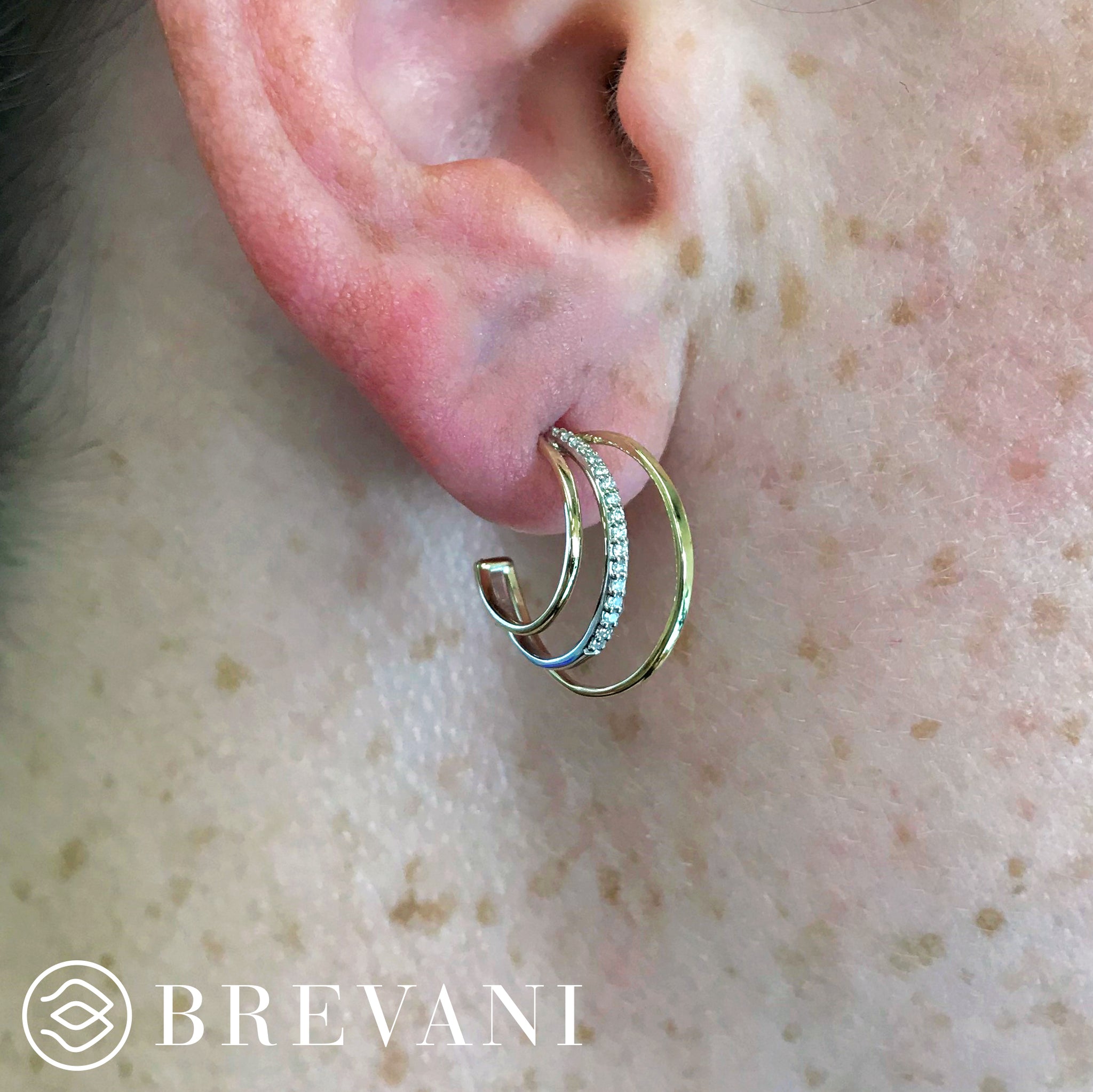 Brevani 14K Yellow Gold Two-Tone Diamond Triple Huggie Earrings