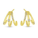 Brevani 14K Yellow Gold Triple Diamond Huggie Earrings