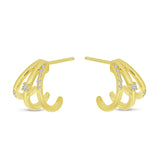 Brevani 14K Yellow Gold Triple Diamond Huggie Earrings