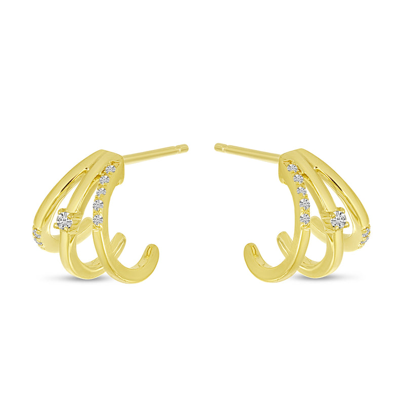 Brevani 14K Yellow Gold Triple Diamond Huggie Earrings