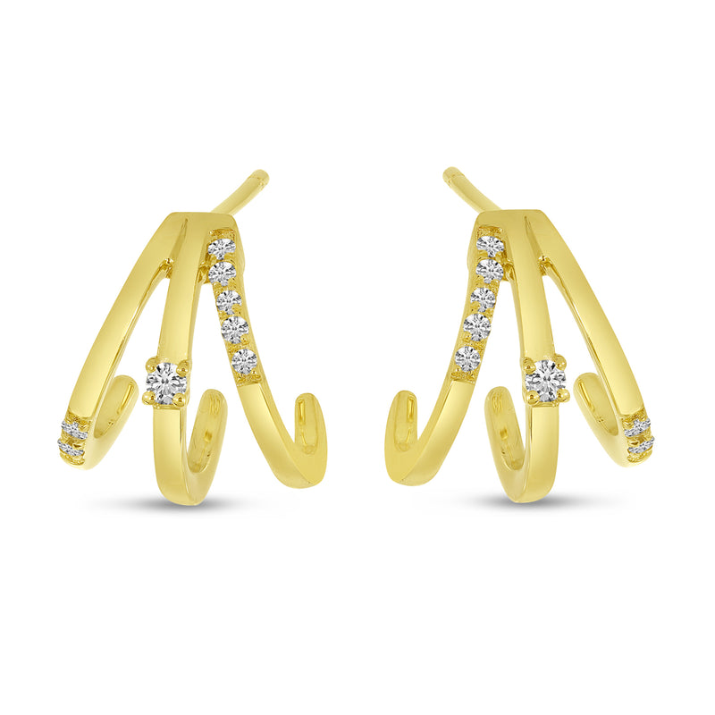 Brevani 14K Yellow Gold Triple Diamond Huggie Earrings