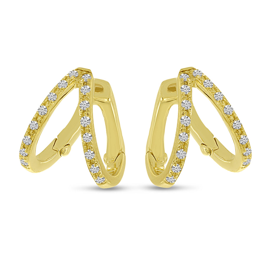 Brevani 14K Yellow Gold Double Row Diamond Huggie Earrings