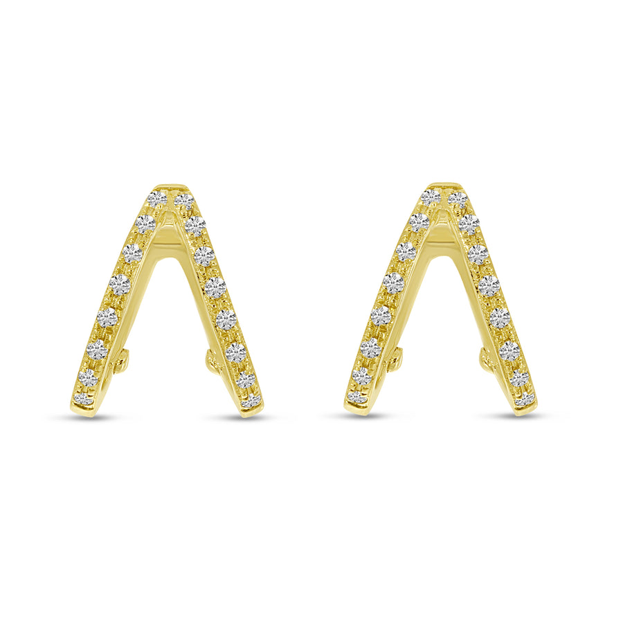 Brevani 14K Yellow Gold Double Row Diamond Huggie Earrings