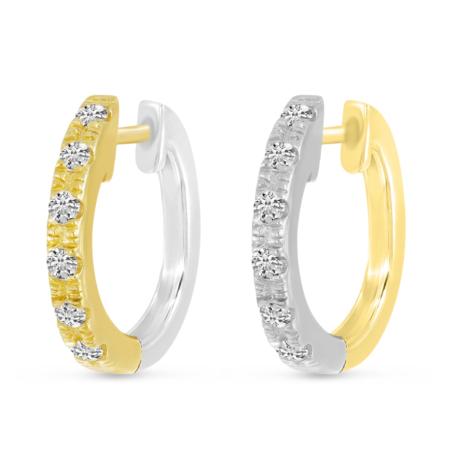Brevani 14K Yellow Gold & White Gold Diamond Reversible Huggie Earrings