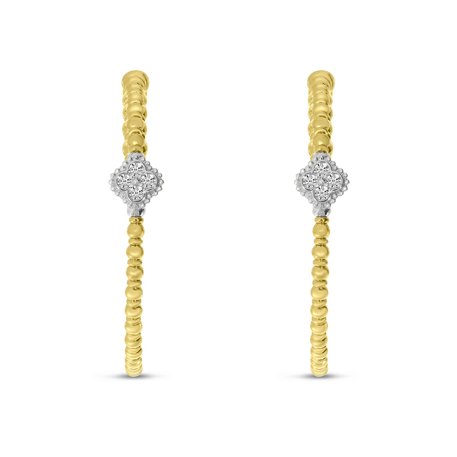 Brevani 14K Two Tone Yellow and White Gold Diamond Flexible Hoops