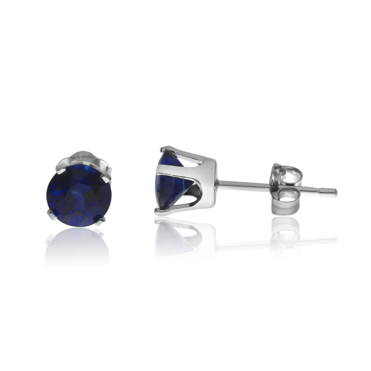 Brevani 14K White Gold 5mm Diffused Sapphire Birthstone Earrings