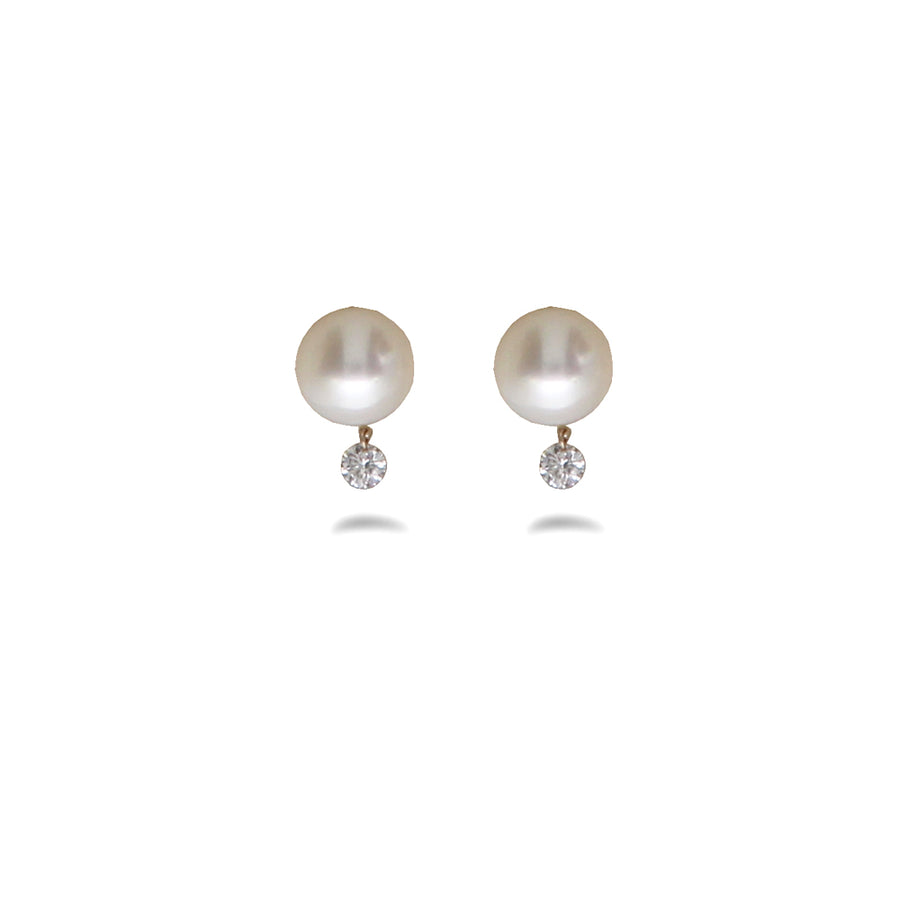 Brevani 14K Yellow Gold Dashing Diamond Pearl Earrings