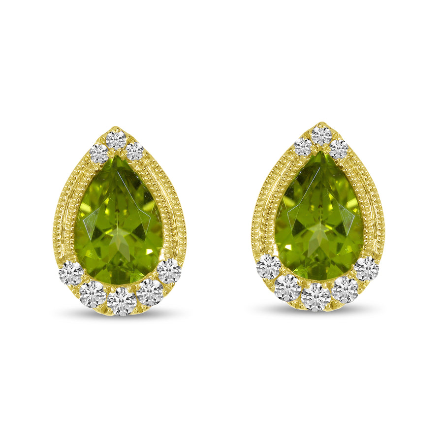 Brevani 14K Yellow Gold Pear Peridot and Diamond Earrings