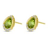 Brevani 14K Yellow Gold Pear Peridot and Diamond Earrings