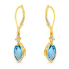 Brevani 14K Yellow Gold Marquise Blue Topaz Dangle with Diamond Leverback Earrings